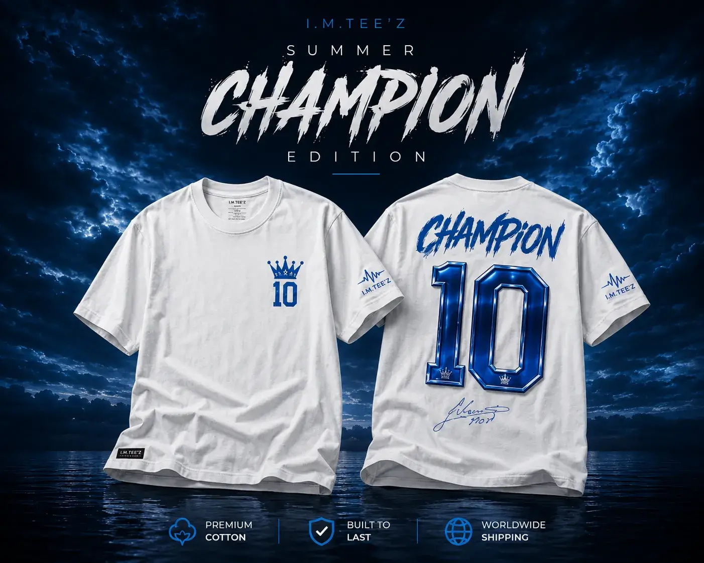 Champion 10 Premium White Oversized T-Shirt – Legend Edition