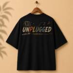 "UNPLUGGED" Musician Retro Graphic Oversized T-Shirt – Black