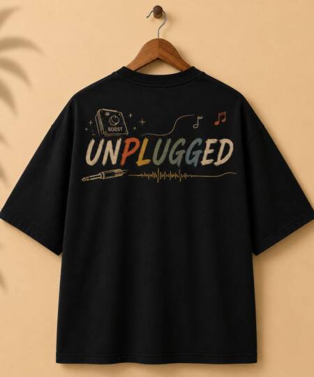 "UNPLUGGED" Musician Retro Graphic Oversized T-Shirt – Black