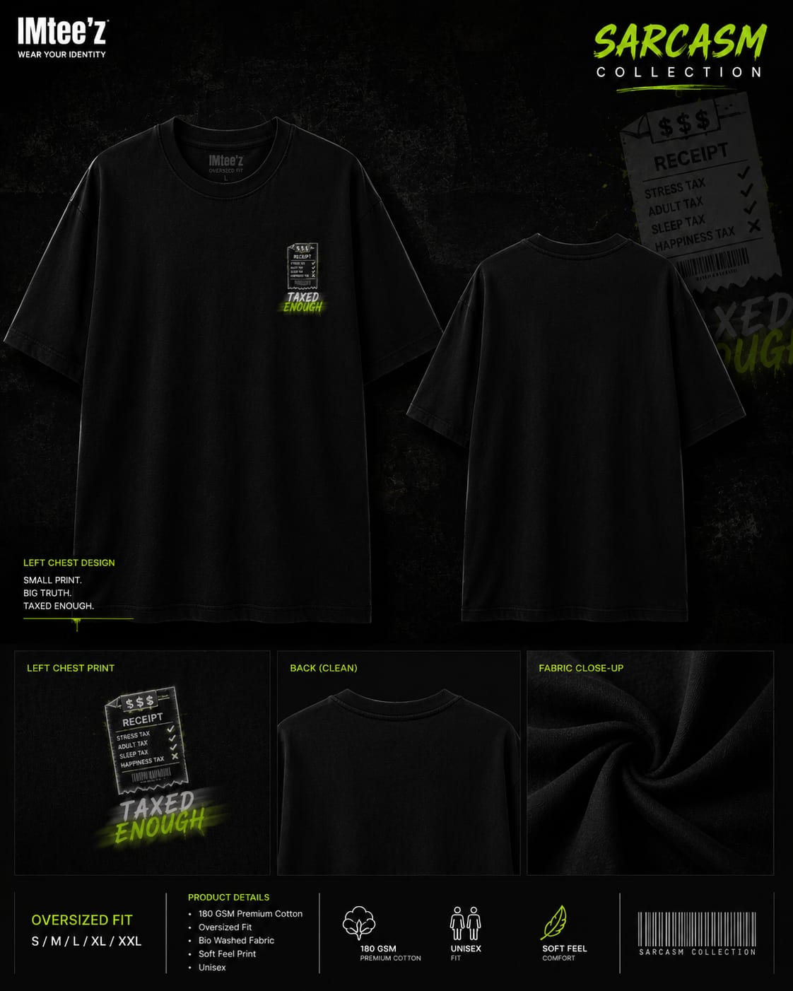 Taxed Enough Oversized Black T-Shirt - Image 3