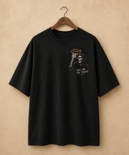 Fix Stupid Reaper Oversized Black T-Shirt
