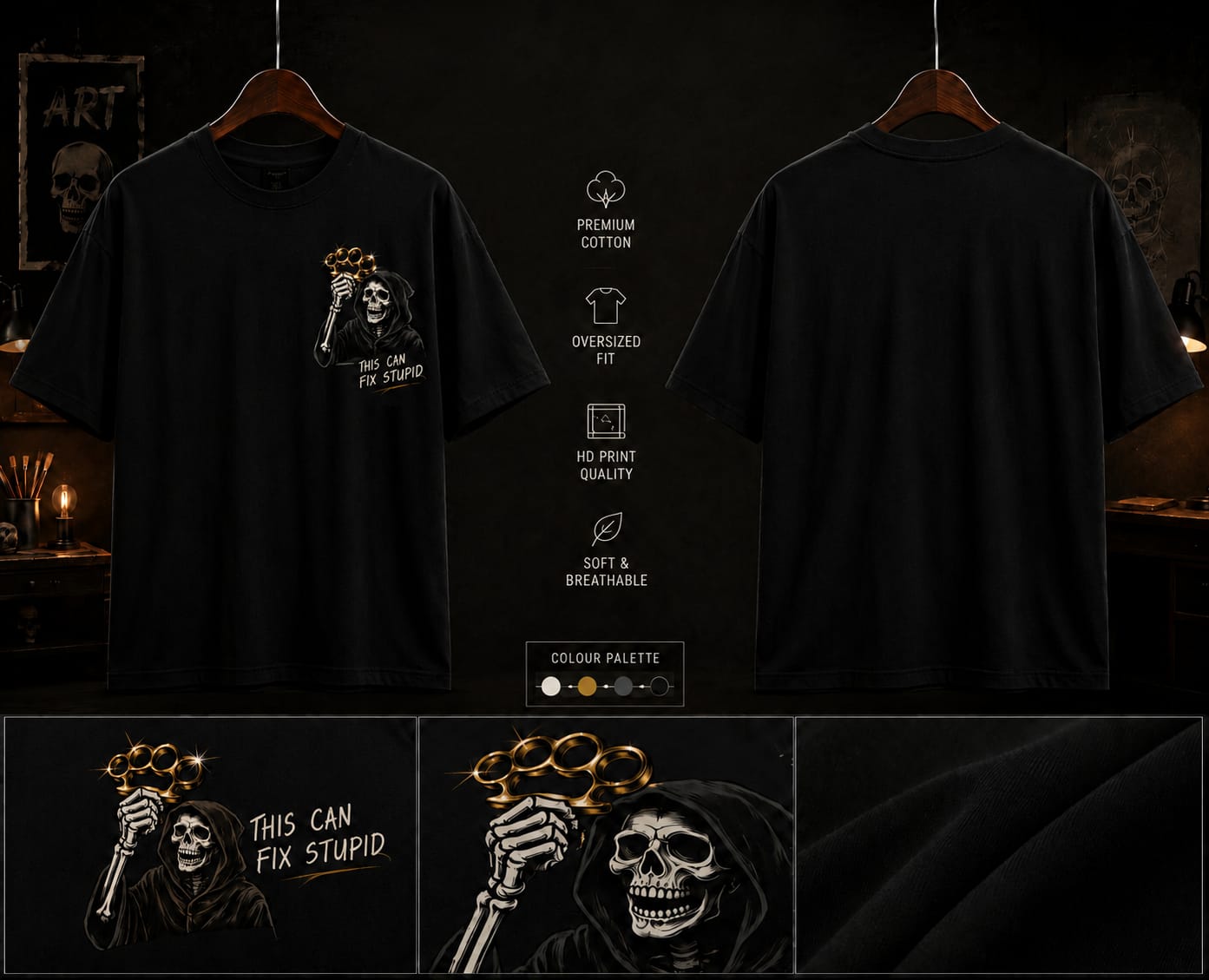 Fix Stupid Reaper Oversized Black T-Shirt - Image 3