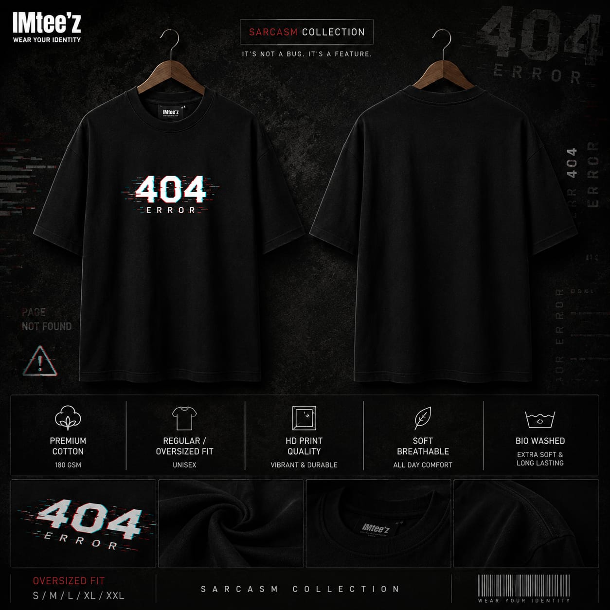 404 Error Glitch Oversized Black T-Shirt - Image 3