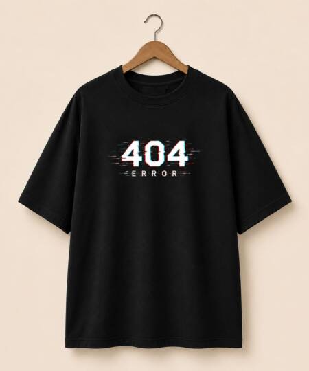 404 Error Glitch Oversized Black T-Shirt
